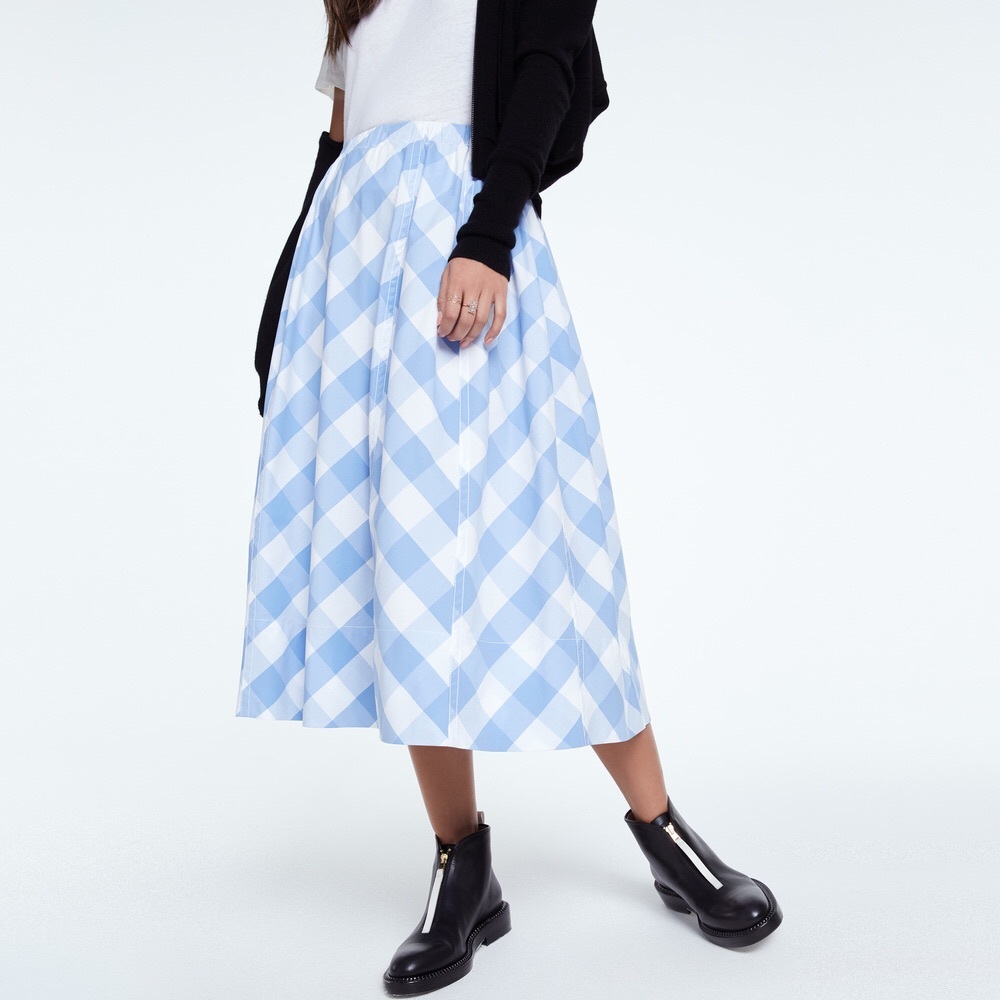 New Marni blue gingham cotton poplin midi skirt 44